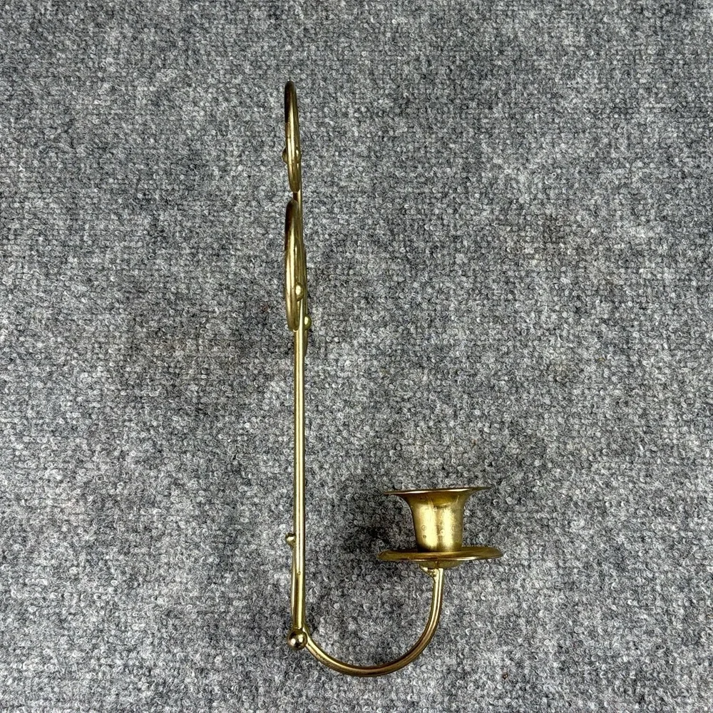 Vintage Metal Wall Hanging Candle Holder Scroll‎ Design 11in Ornate Decor Gold